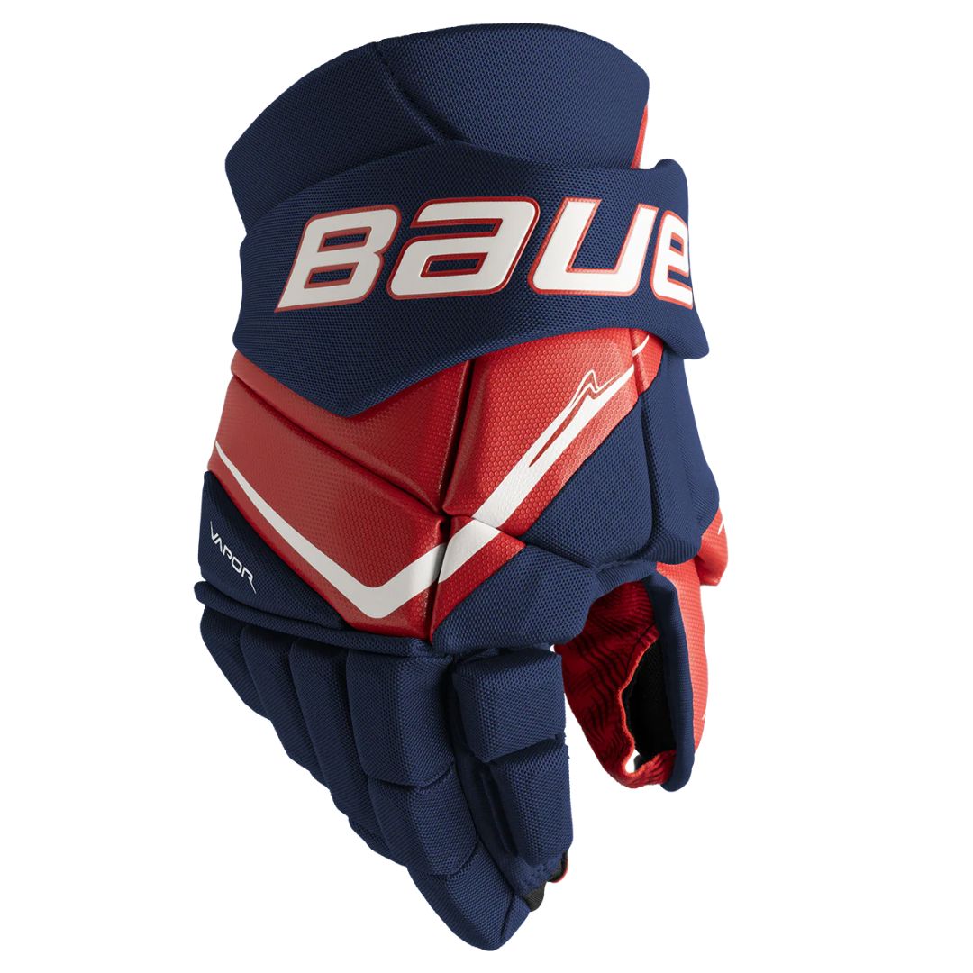 hockey gear bauer Bauer Vapor FlyPro Hockey Gloves - Senior - Navy/Red/White